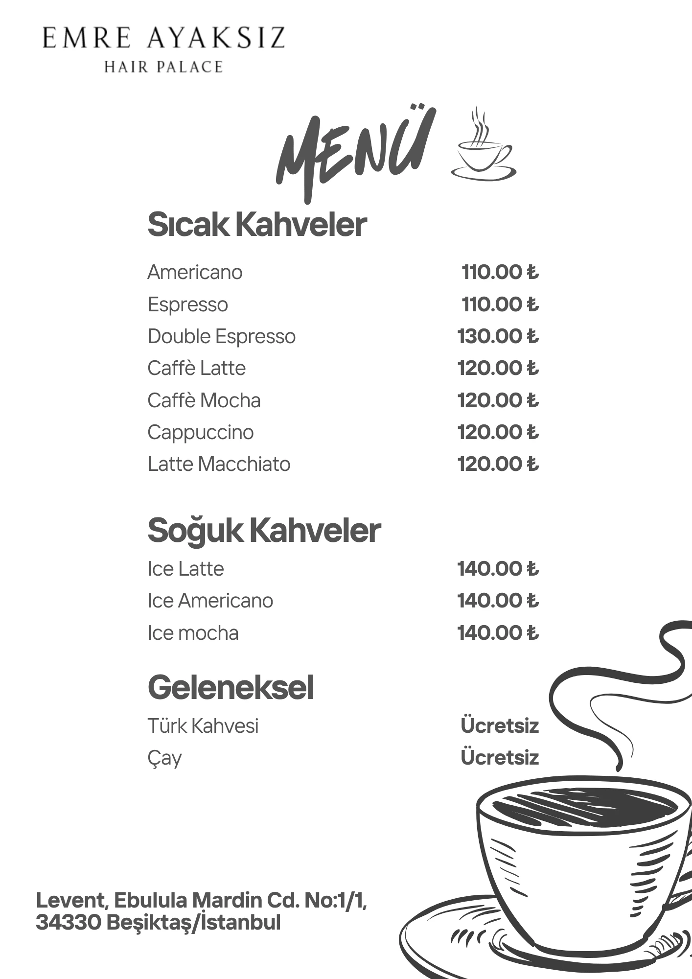 Emre Ayaksız Kahve Menüsü